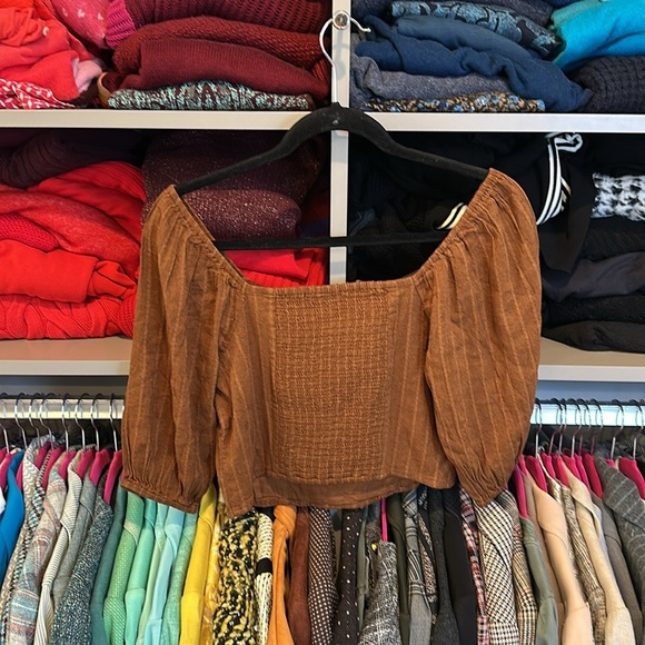 American Eagle brown smocked back crop top size XS NWT - Picture 3 of 3